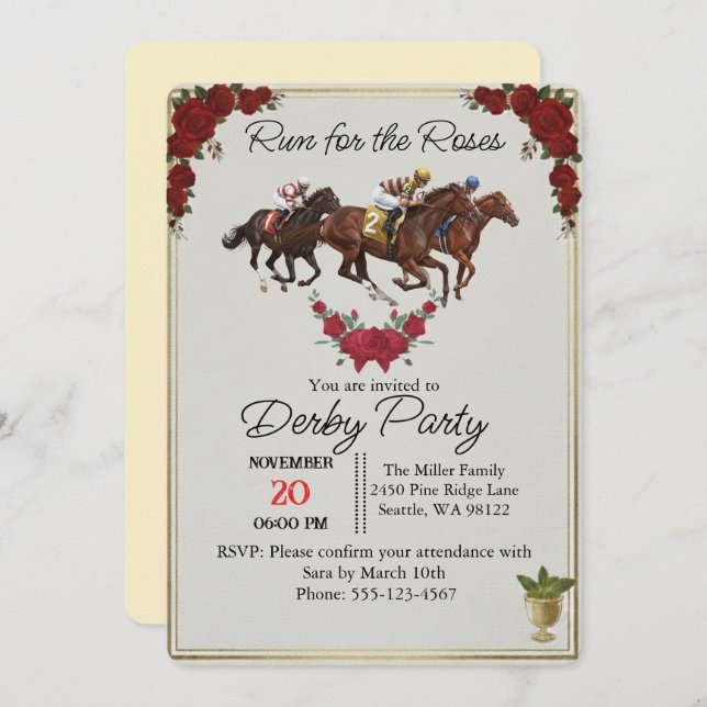 Convite Kentucky Derby Run for the Roses Party Invite (Frente/Verso)