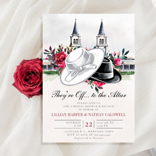 Convite Kentucky Derby Wedding Rosa Modern (kentucky derby bridal shower invitation red roses churchill spires horse racing theme watercolor)