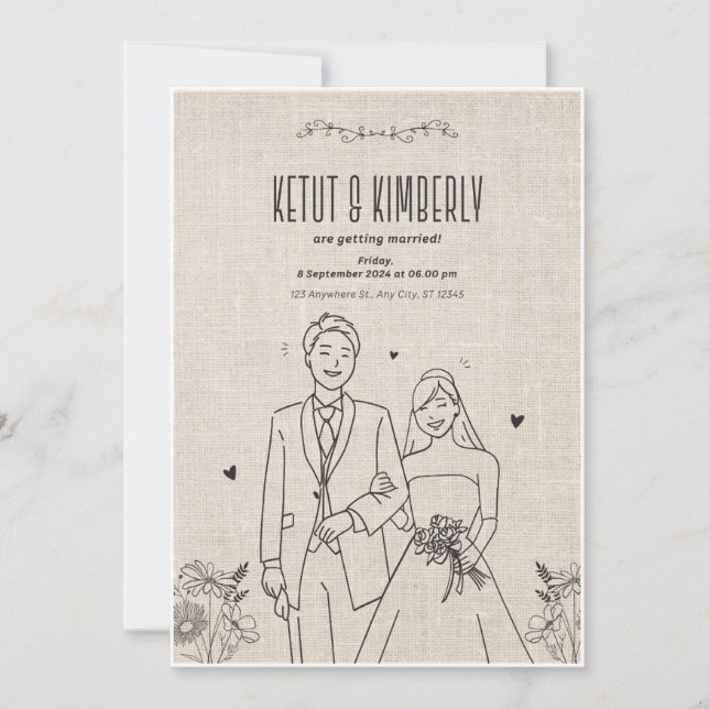 Convite "Ketut & Kimberly - Elegante Casamento Convide Des (Frente)