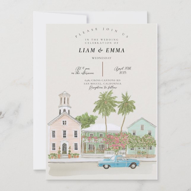 Convite KEY WEST Destino de Casamento Florida keys  (Frente)