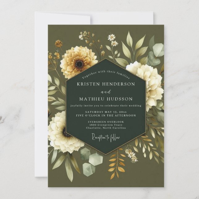 Convite Khaki Cream Botanical Wedding (Frente)