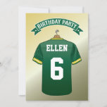 Convite Kid American Football Jersey Green Yellow Birday<br><div class="desc">Crianças personalizadas convites de aniversário de futebol americano com um fundo desbotado legal e uma camisa de futebol americano verde e amarela que você pode personalizar com seu nome e idade infantil, pelo contrário é uma bola de futebol e os detalhes de aniversário podem ser personalizados de acordo com seu...</div>