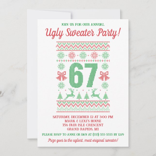 Convite Kids' 67 Ugly Sweater Holiday Party (Frente)