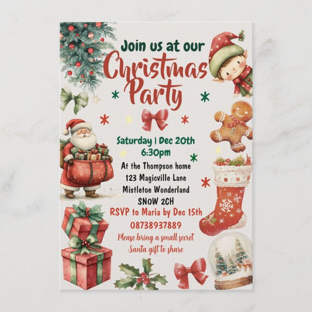 Convite Kids and Family Christmas party invitation (Frente)