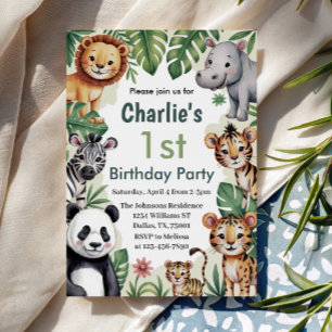 Convite Kids Animal Jungle primeiro aniversario Party