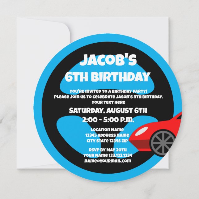 Convite Kid's auto racing theme Birthday party invitations (Verso)