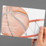 Convite Kids Basball Watercolor Festa de aniversário<br><div class="desc">Você está planejando uma festa de aniversário para seu filho que ama basquete? Encantem seus convidados com este convite temático de basquete do Partido Swirl! Este design impressionante apresenta um clássico fundo branco com uma cor d'água de basquete laranja e um aro de basquete. Personalize os estilos de fonte, tamanhos...</div>