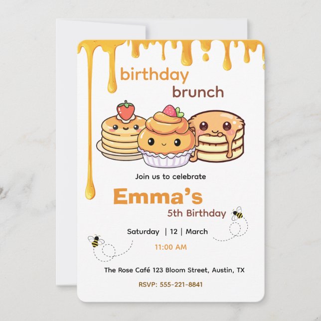 Convite Kids Birthday Brunch Invitation | Cute Party Invit (Frente)