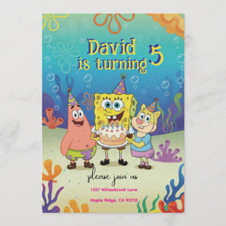 Convite Kids Birthday Invitation cute Cartoon Sponge Theme