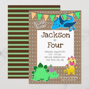 Convite Kids Brown Dinosaur 4º Festa de Aniversário