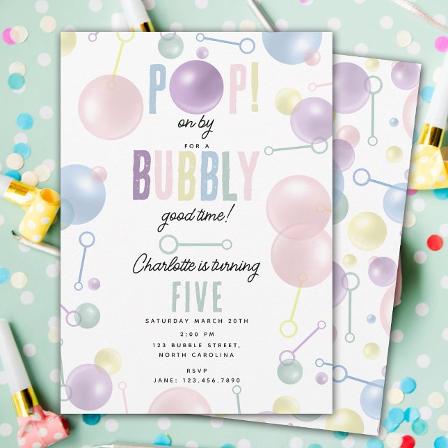 Convite Kids Bubble Party POP por Aniversário (Kids Bubble Party POP on By Birthday Invitation)