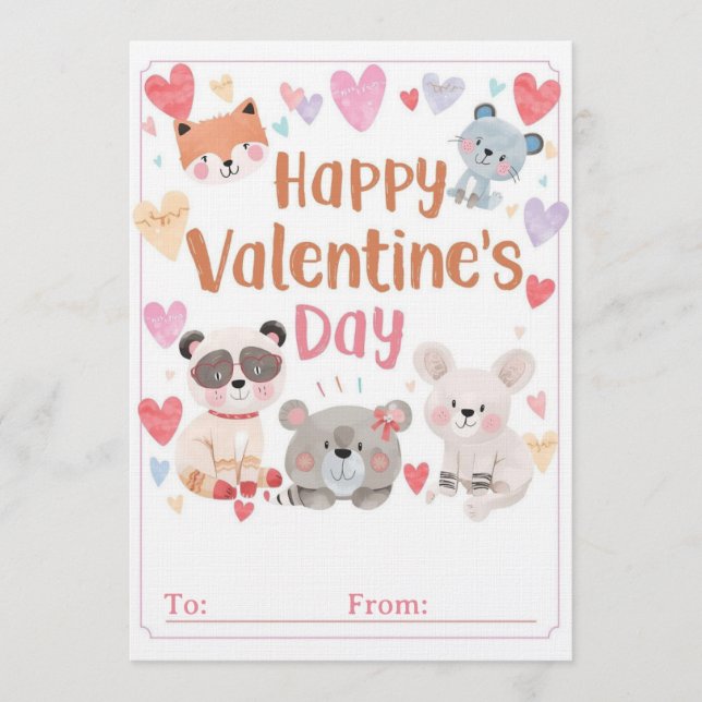Convite Kids Classroom Valentine Cards | Cute Cartoons (Frente)