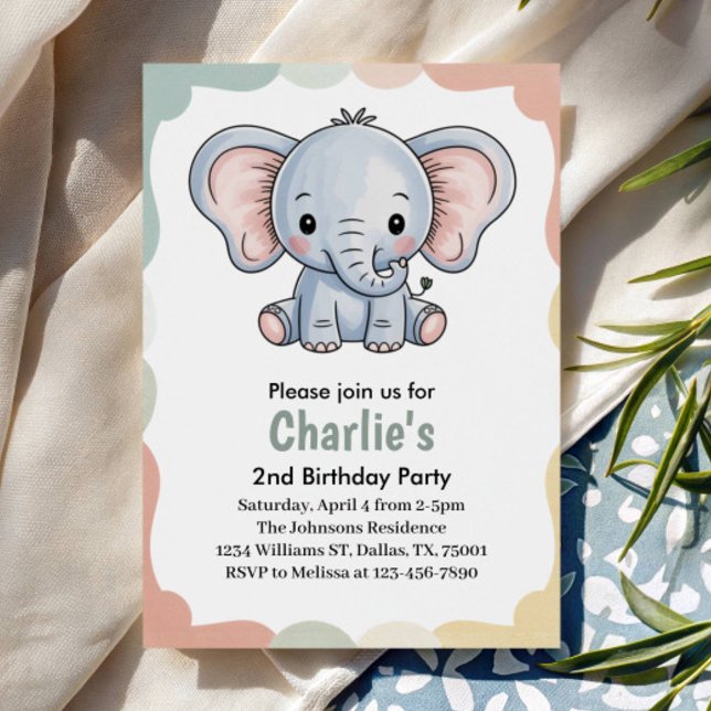 Convite Kids Cute Green Elephant 2nd Birthday Party (Criador carregado)