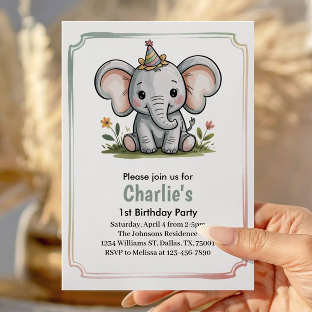 Convite Kids Cute Green Elephant Birthday Party (Criador carregado)