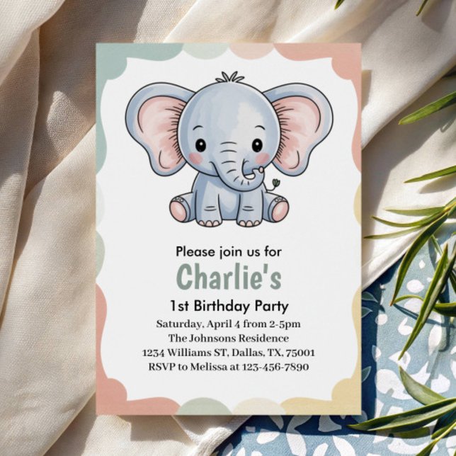 Convite Kids Cute Green Elephant Birthday Party (Criador carregado)