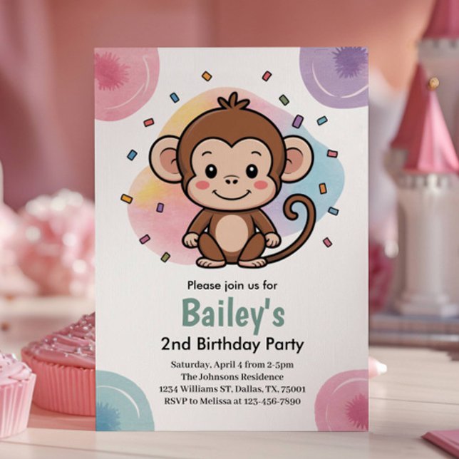 Convite Kids Cute Monkey Jungle Birthday Party (Criador carregado)