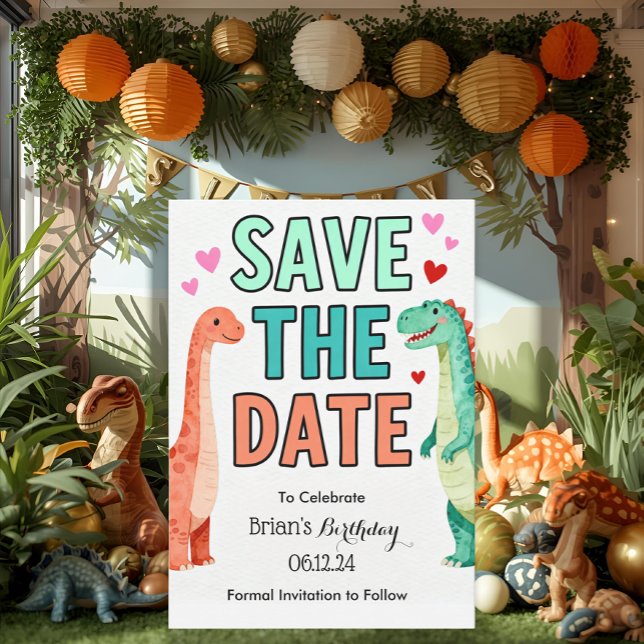 Convite Kids Dino Birthday Party Save The Date (Criador carregado)