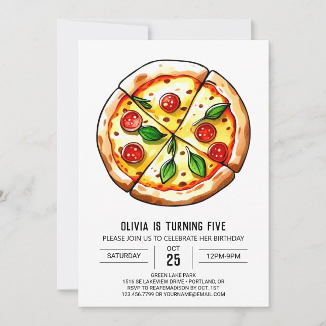 Convite Kids Elegant Pizza Birthday (Frente)