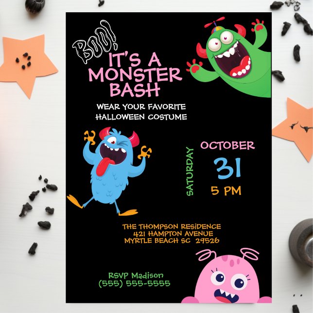 Convite Kids Halloween Monster Mash Bash Party (Criador carregado)