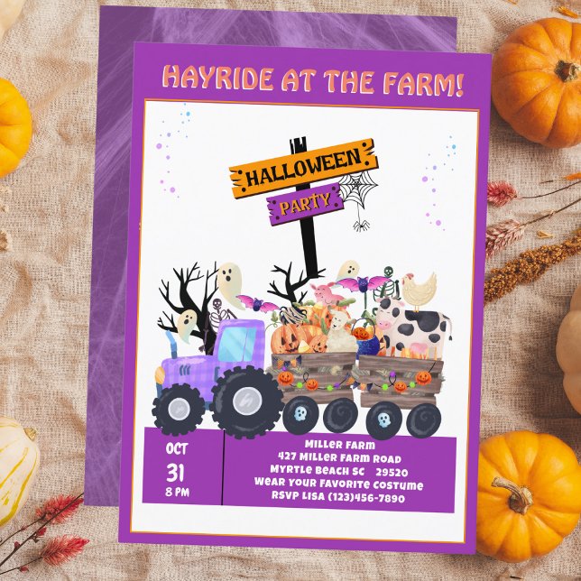 Convite Kids Hayride Fazenda Halloween Trator Party (Criador carregado)