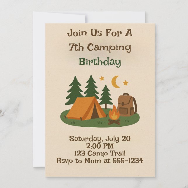 Convite Kids Outdoor CAmping Birthday Invitation (Frente)
