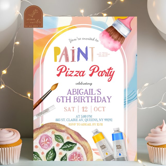 Convite Kids Pizza and Paint Party Birthday Invitation (Criador carregado)