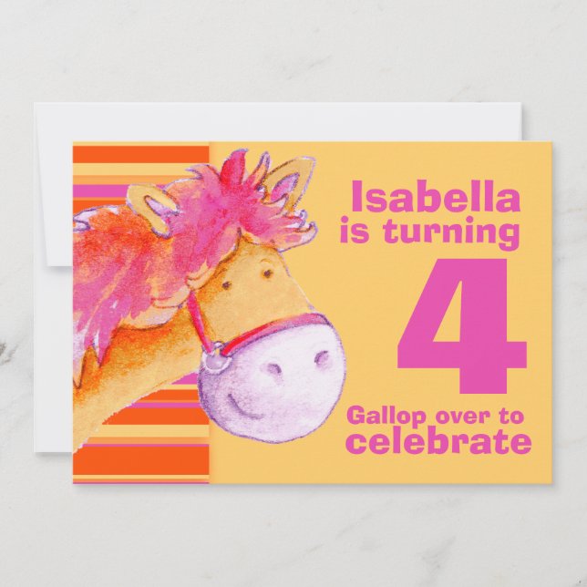 Convite Kids pony treking 4th aniversário convidado (Frente)