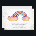 Convite Kids Rainbow Cloud Festa de aniversário<br><div class="desc">Convite de aniversário de moça branca com arco-íris pintado com aquarela. Há também uma falsa lamúria dourada à volta das bordas. O texto diz "por favor juntem-se a nós para uma celebração mágica." Personalize esta placa de modelo,  adicionando as informações do participante do seu filho.</div>