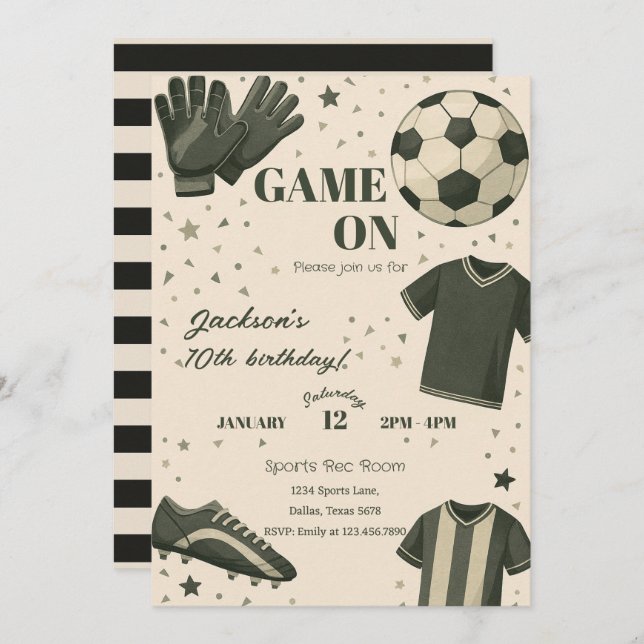 Convite Kids Soccer Themed Birthday Invitation (Frente/Verso)