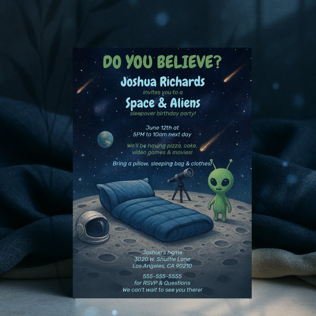 Convite Kids Space Galaxy Aliens Sleepover Festa de aniver (Kids Space Galaxy Aliens Sleepover Birthday Party Invitation)