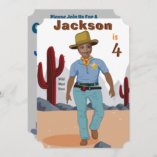 Convite Kids Special Sheriff Cowboy Modelo de Fotografia (Frente/Verso)