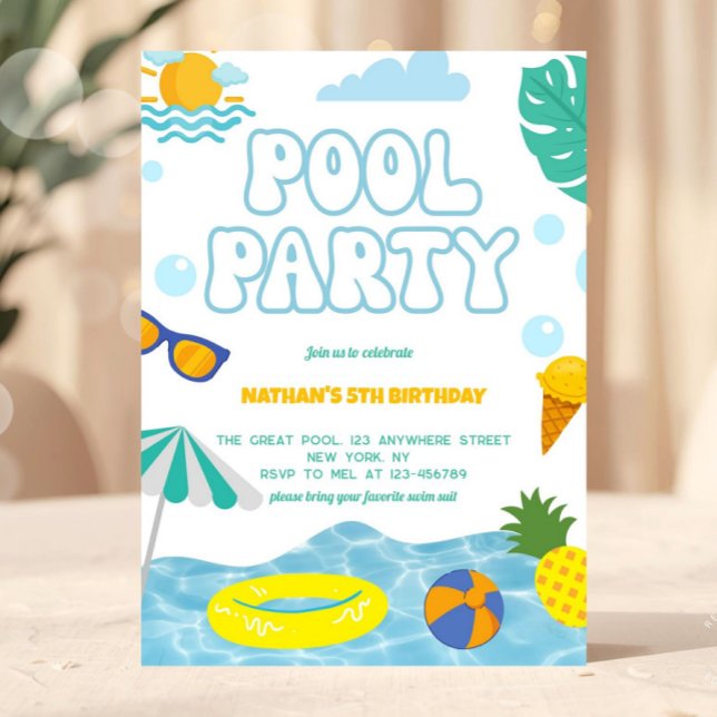 Convite Kids Summer Fun Pool Party Birthday (pool party invitation, summer birthday invite, kids pool party, swim party invitation, beach birthda)