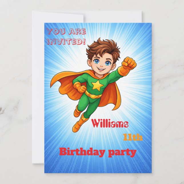Convite Kids Superhero Birthday Invitation (Frente)