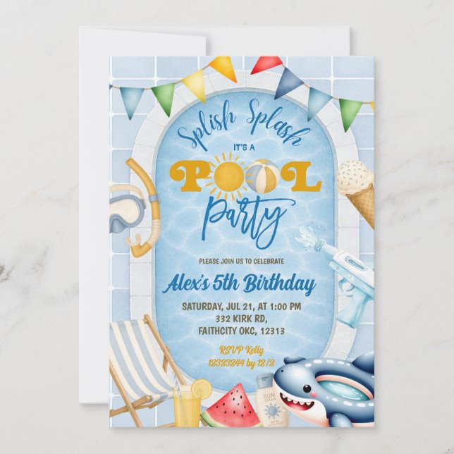 Convite Kid's Swimmng Pool party Invitation (Frente)