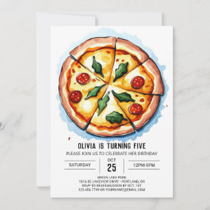 Convite Kids Watercolor Pizza Birthday