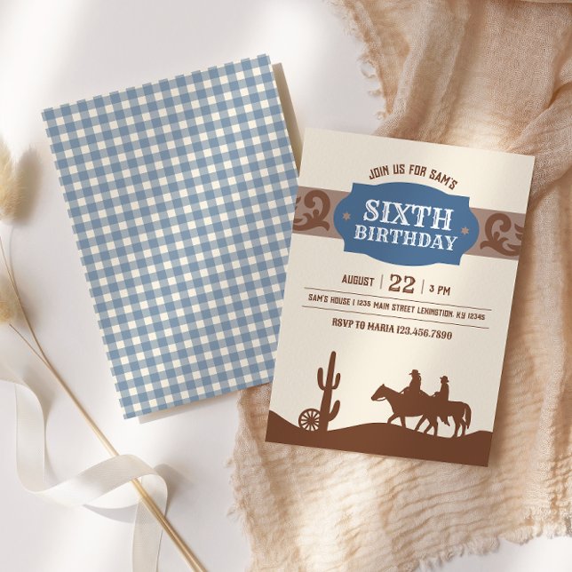 Convite Kids Western Birthday Blue & Brown Party (Criador carregado)