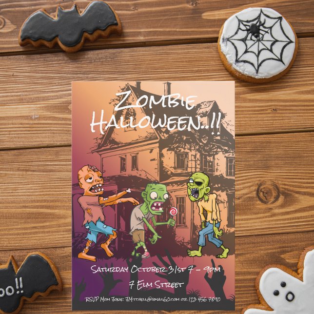 Convite Kids Zombie Festa de Halloween (Zombie Halloween Party Invite)