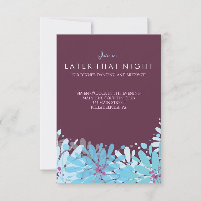 Convite KINDA BLUE FLOWERS Bat Mitzvah Party Card (Frente)