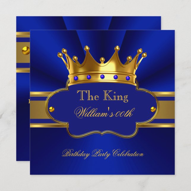 Convite King Royal Blue Dourado Mens Mans (Frente/Verso)