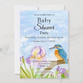 Convite  Kingfisher with Purple Irises Baby Shower
