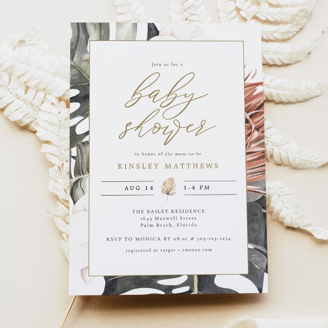 Convite KINSLEY Boho Terracotta Tropical Palm Chá de frald (Criador carregado)