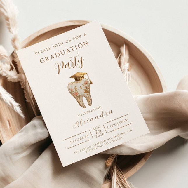 Convite Kintsugi Floral Tooth Graduation Party (Criador carregado)
