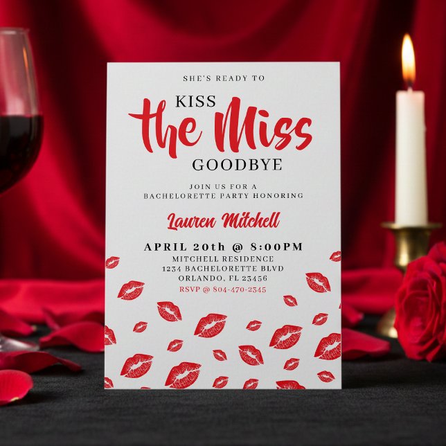 Convite Kiss the Miss Goodbye Red Lip Bachelorette Party (Criador carregado)