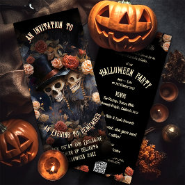 Convite Kissing Skeletons Gothic Vintage Código QR Hallowe