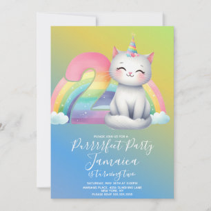 Convite Kit de Aniversário de 2 anos Gatinho Arco-íris