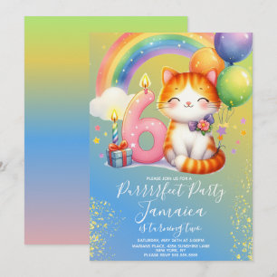 Convite Kit de Aniversário de 6 anos Gatinho Arco-íris