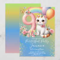 Kit de Aniversário de 9 anos Gatinho Arco-íris