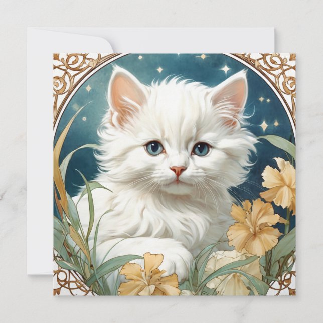 Convite Kit de Arte Novo de Alphonse Mucha com Gatinho (Frente)