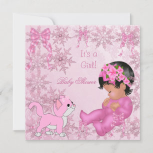 Convite Kit de Chuvada de Bebê Menina Afro-Americana Rosa