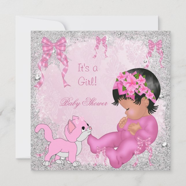 Convite Kit de Chuvada de Bebê Menina Afro-Americana Rosa  (Frente)